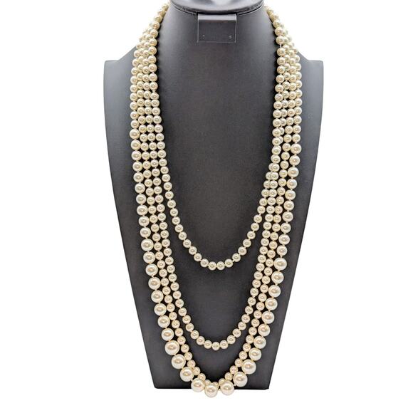 Lot of Three Strands Knotted Glass Faux Pearls to Layer or Wear Alone - Picture 1 of 6